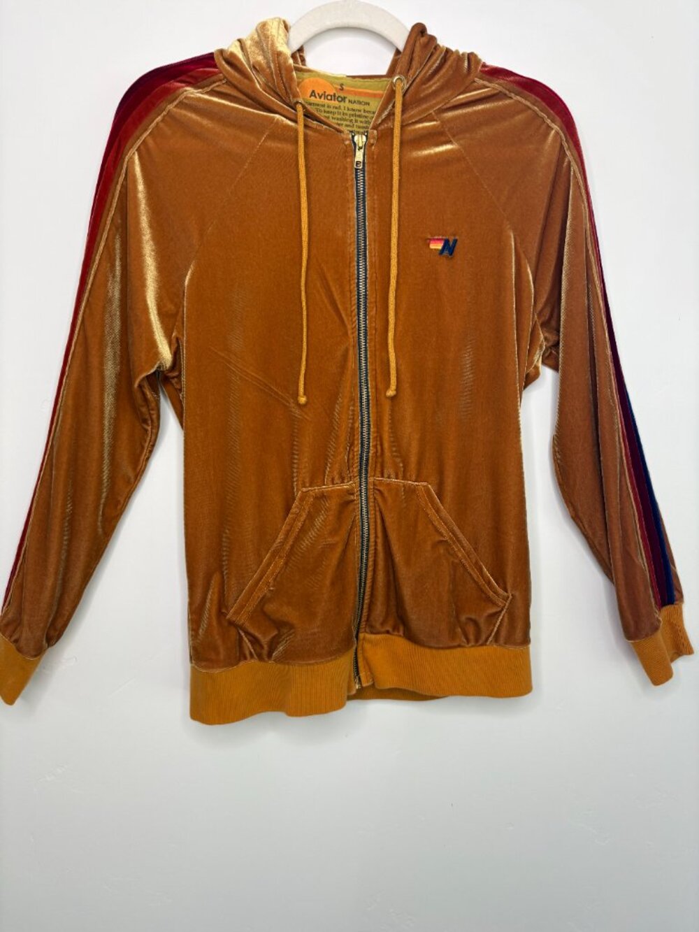 Aviator Nation, 5 Stripe Velvet Classic Zip-up Hoodie | Size: S - Picture 4 of 9